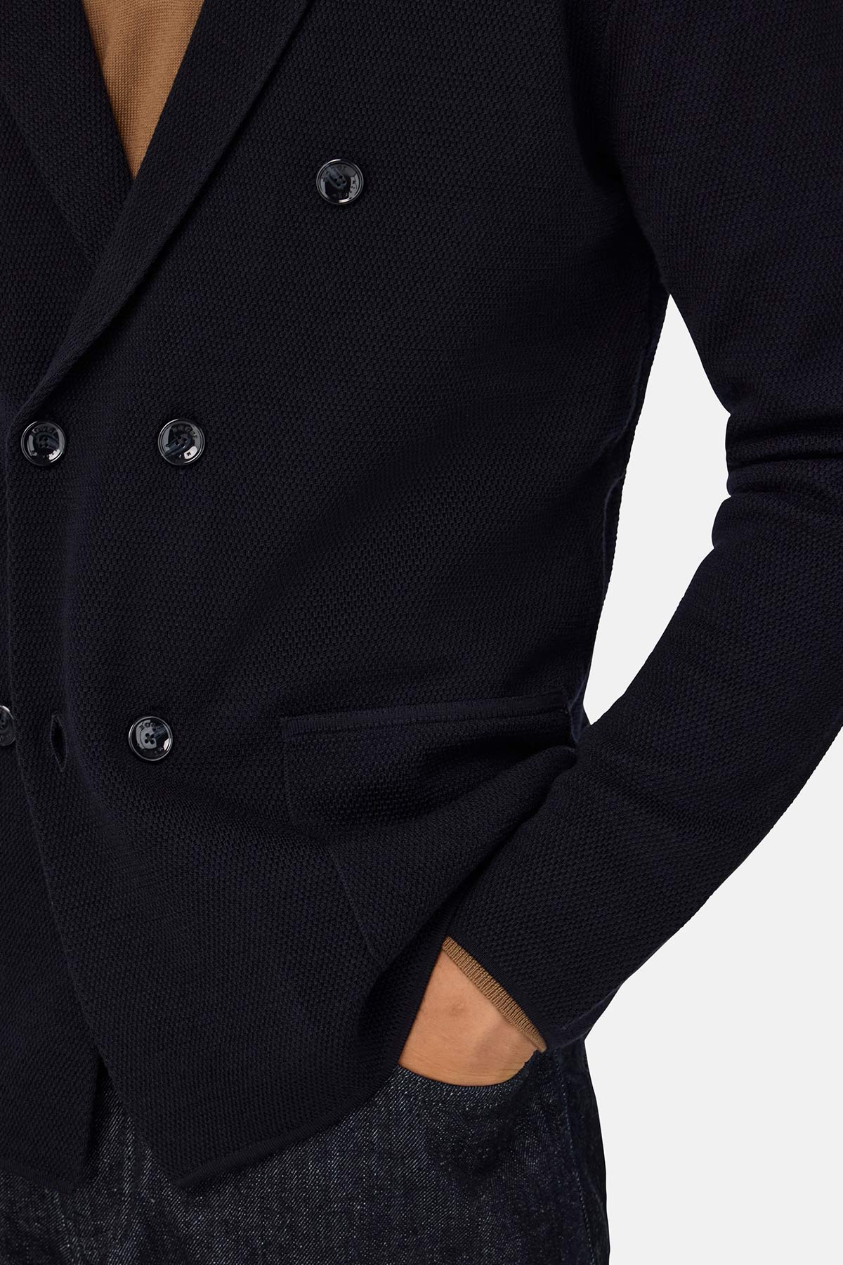 Suéter De Punto De Doble Botonadura de Lana Merina