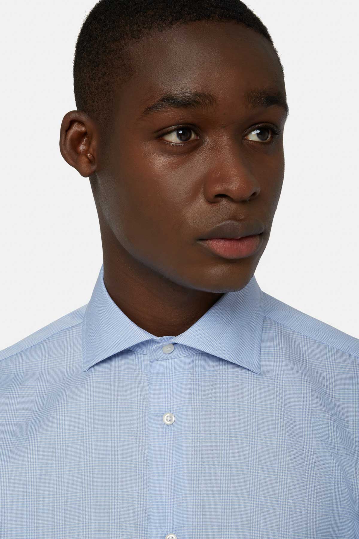 Camisa Celeste De Algodón Príncipe De Gales Corte Regular image number 2
