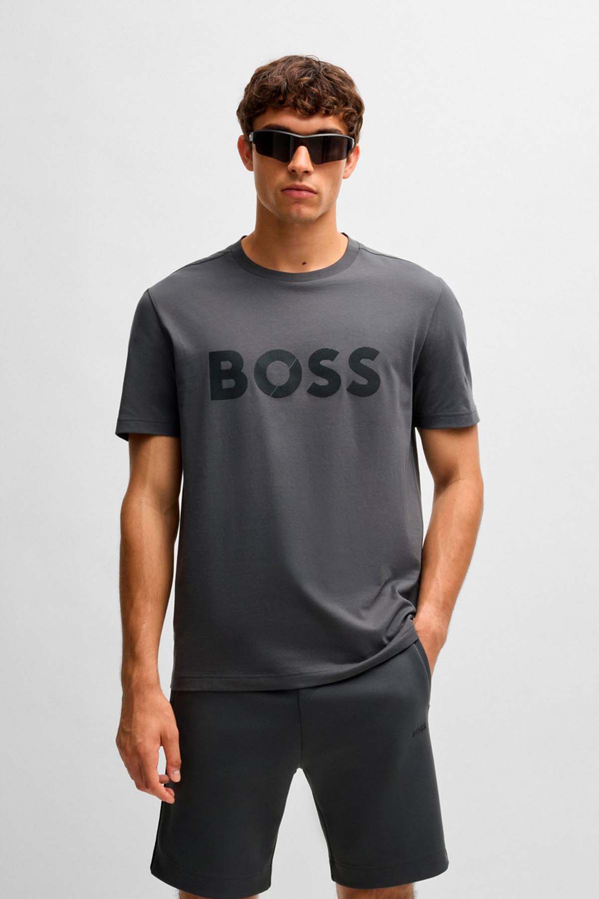 Camiseta de punto de algodón con logo grande