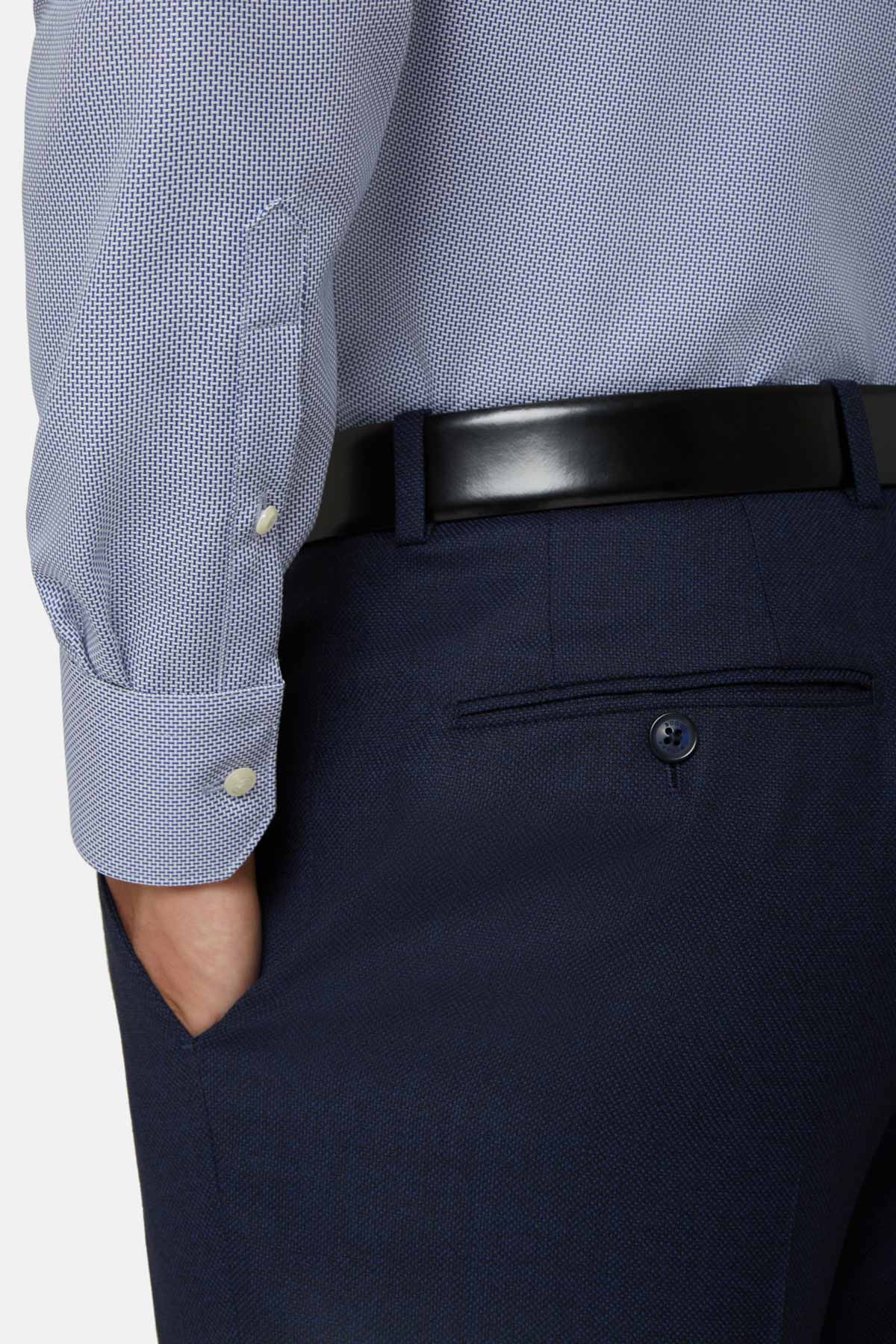 Camisa Azul De Algodón Dobby Corte Slim image number 2