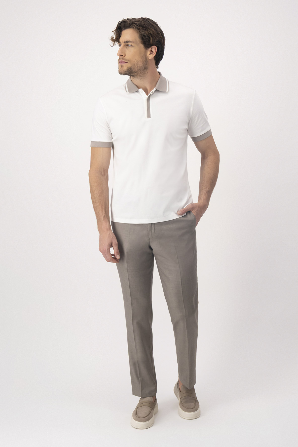 PLAYERA TIPO POLO MERCERIZED COTTON BLANCO CONTEMPORARY FIT image number 3