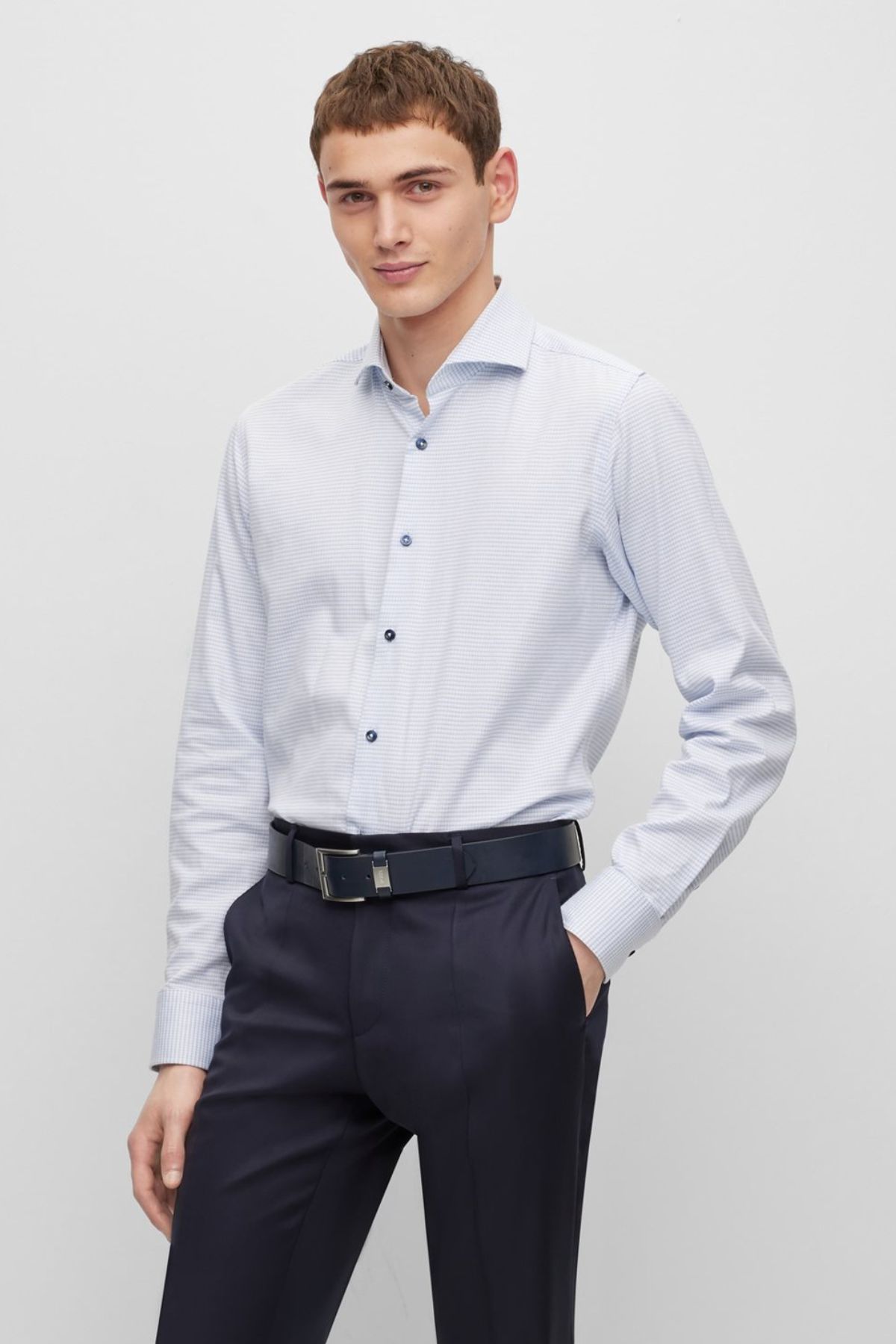 CAMISA SLIM FIT EN PUNTO ESTAMPADO DE TEJIDO FLEXIBLE image number 1