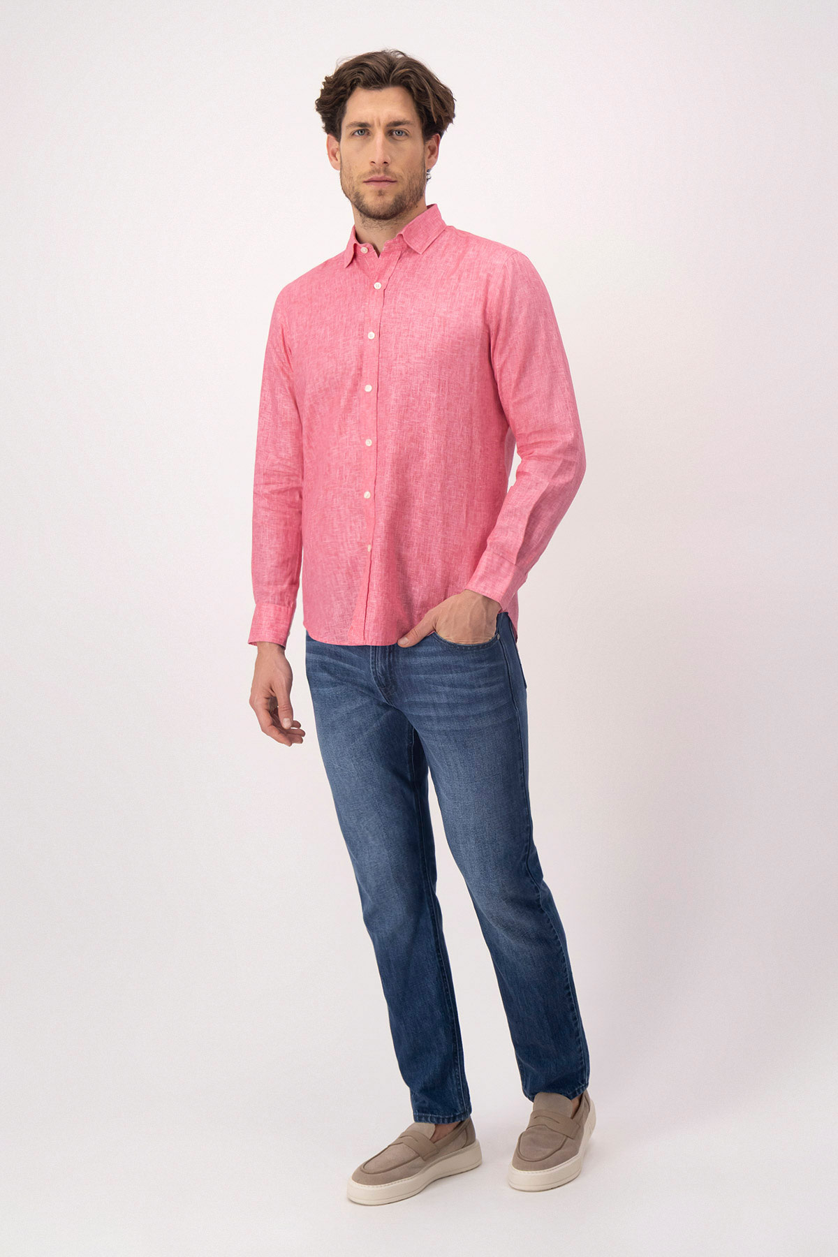 Camisa Casual LINEN Rosa Contemporary Fit