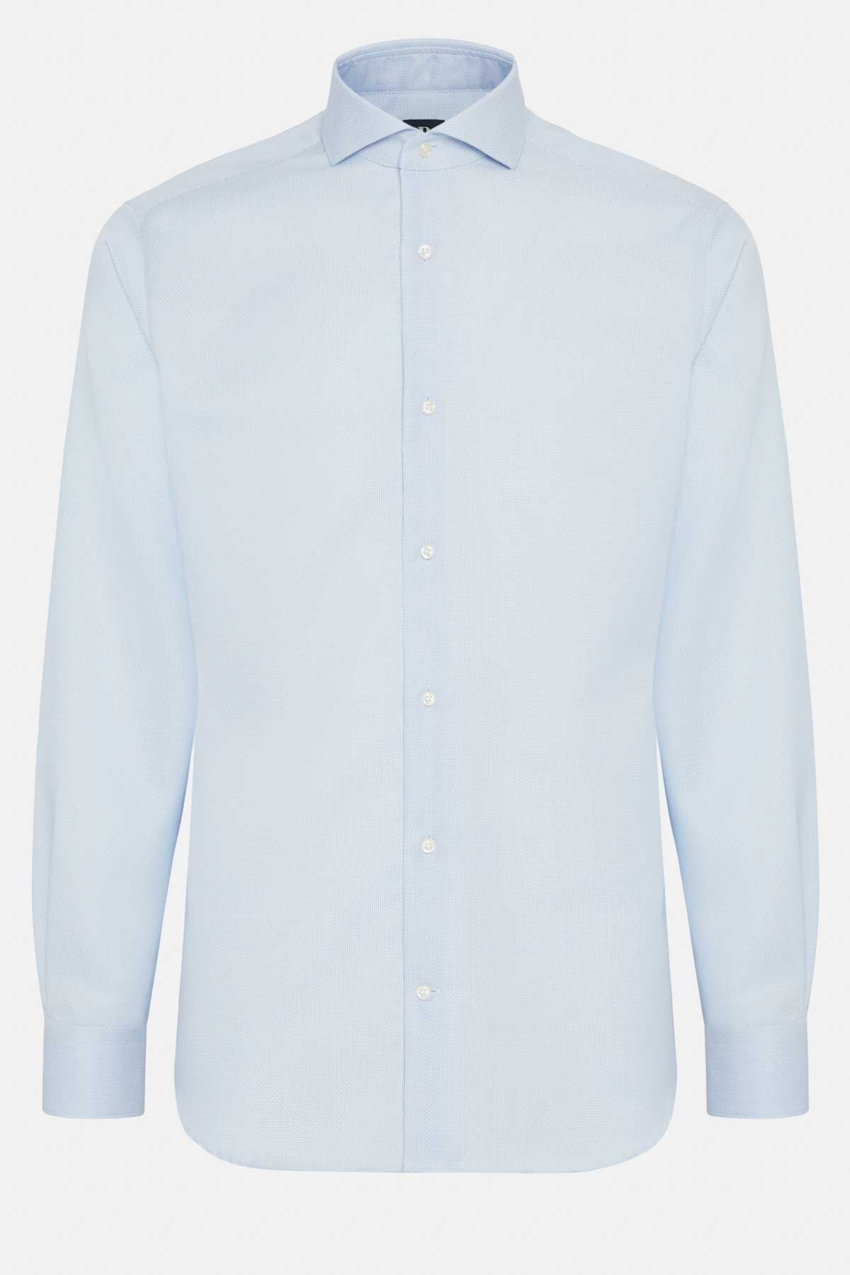 Camisa Celeste De Algodón Dobby Corte Slim image number 4