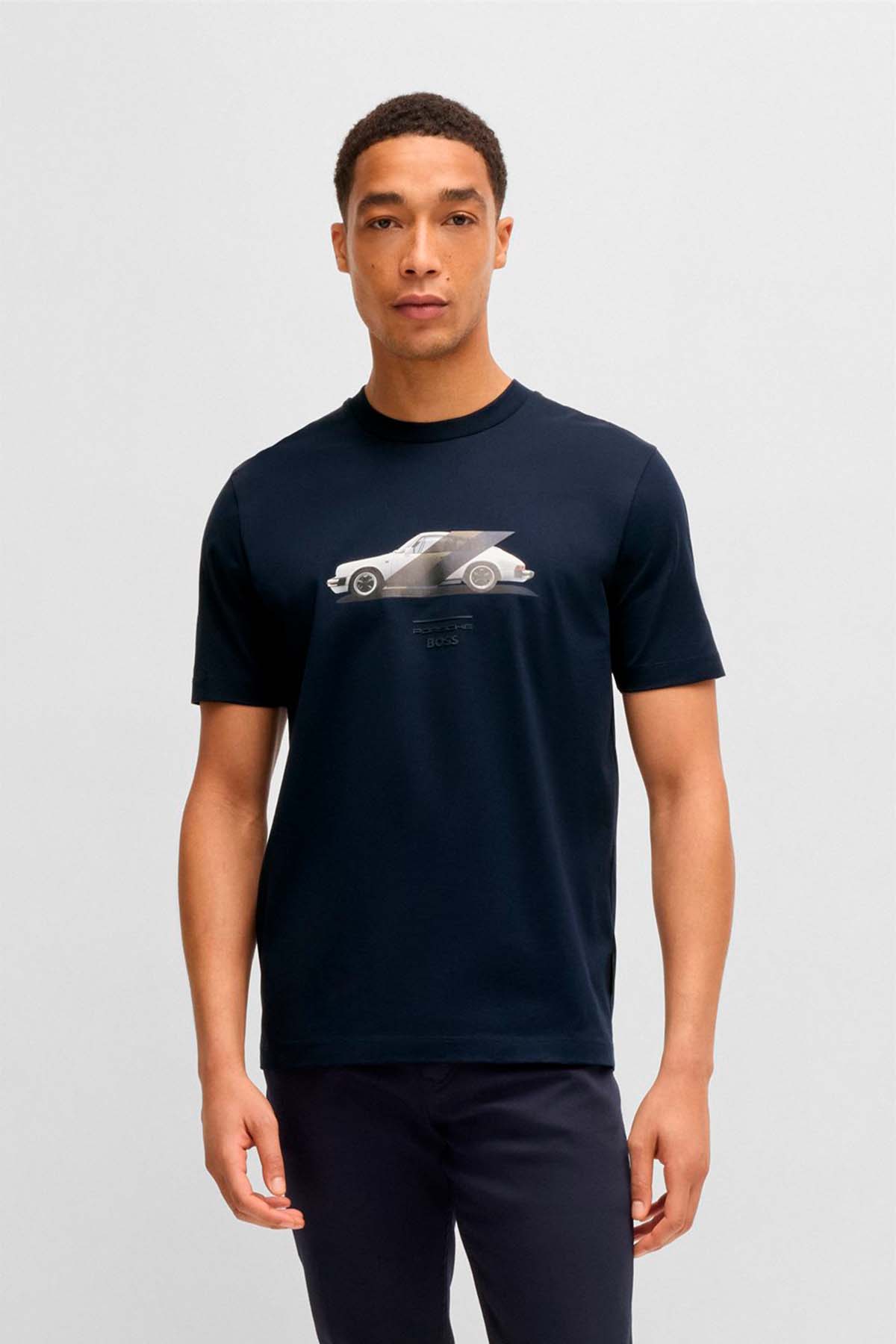 Camiseta Porsche x BOSS de algodón mercerizado con detalle de la colaboración
