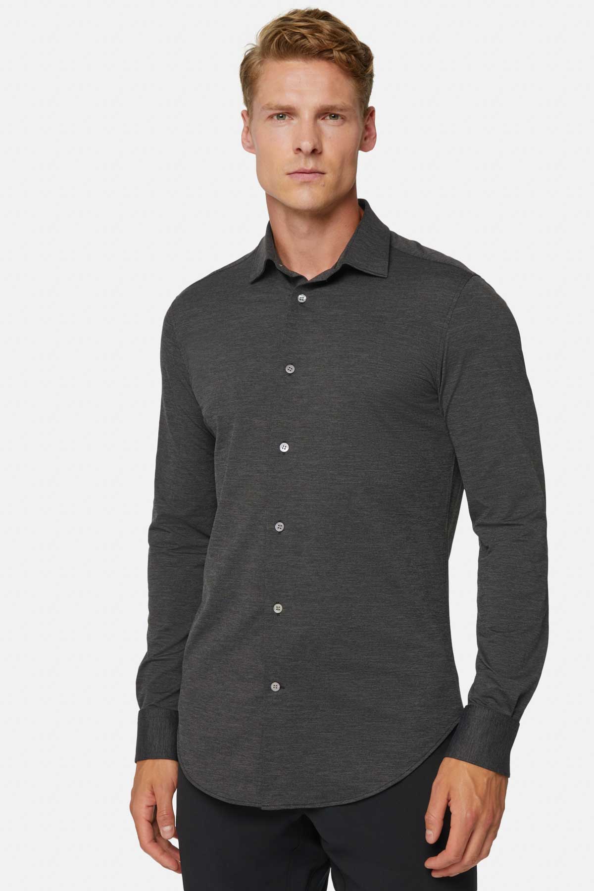 Camisa Antracita De Nailon Elástico Corte Slim image number 1