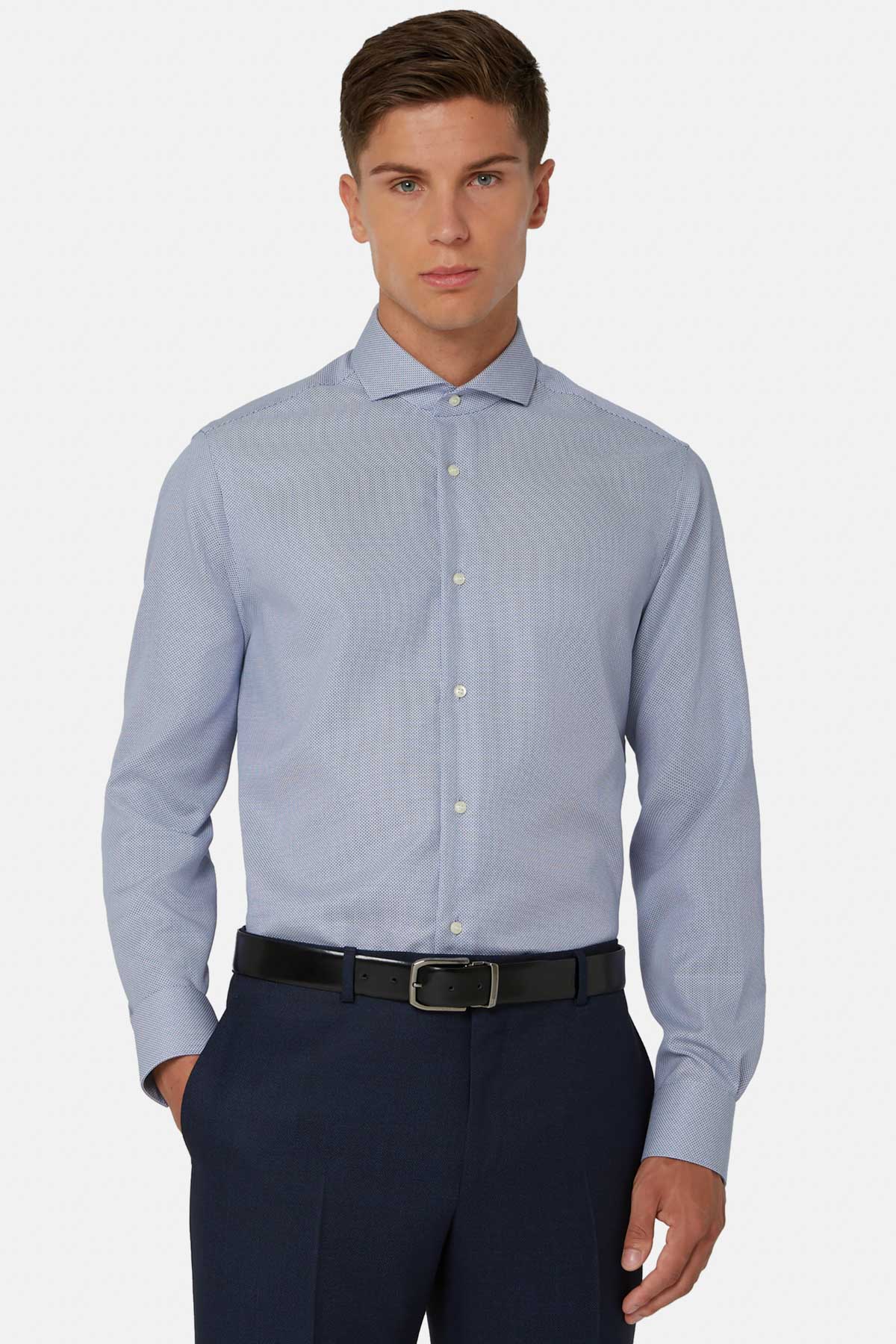 Camisa Azul De Algodón Dobby Corte Slim image number 0