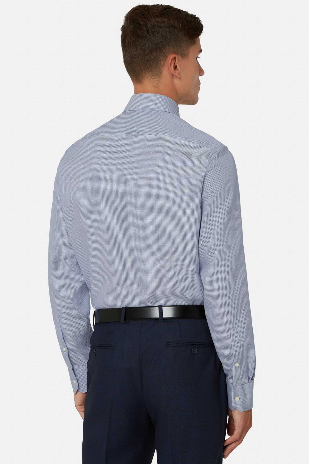 Camisa Azul De Algodón Dobby Corte Slim image number 1