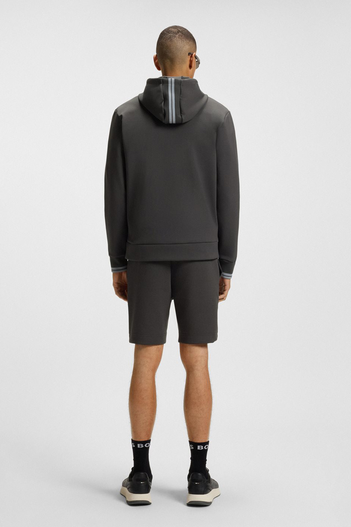 Sudadera Con Capucha Y Cremallera De Mezcla De Algodón Con Detalles De Rayas