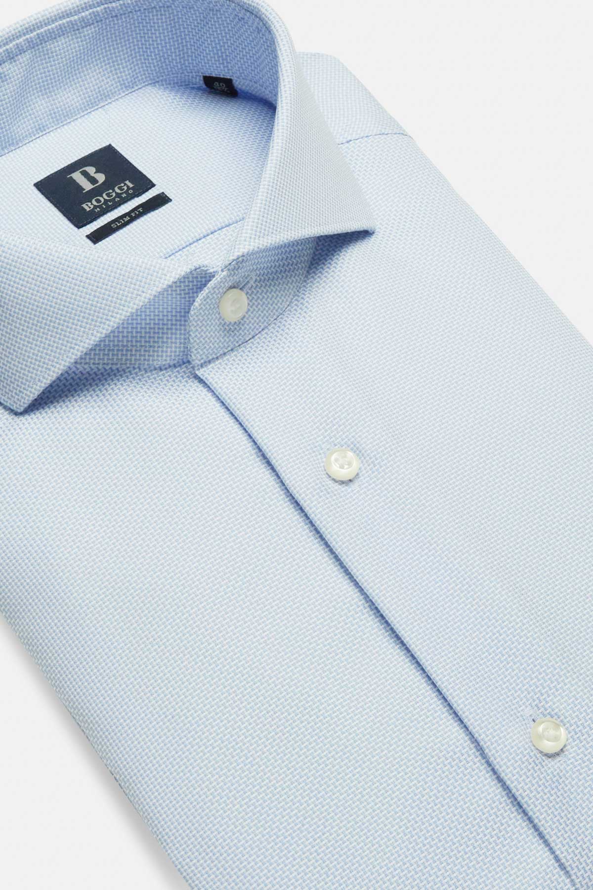 Camisa Celeste De Algodón Dobby Corte Slim image number 3