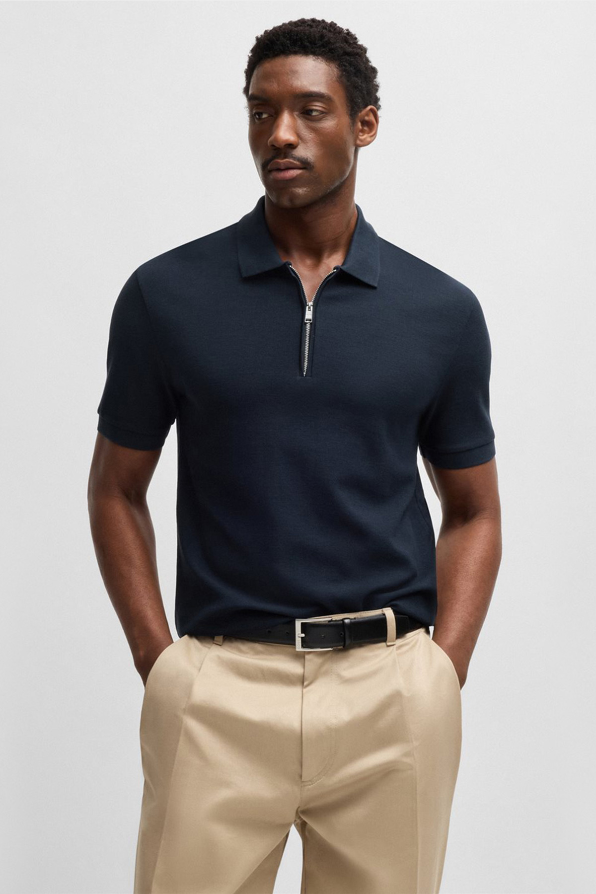 Polo De Punto Con Cuello Con Cremallera Y Estructura De Rejilla