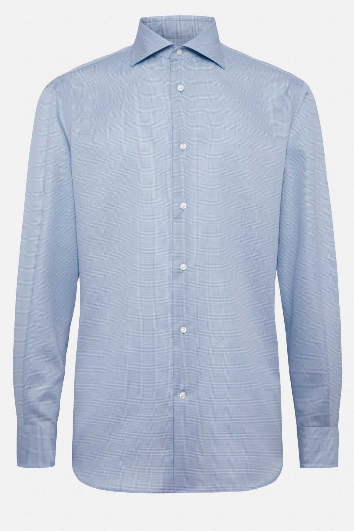 Camisa Celeste De Algodón Príncipe De Gales Corte Regular image number 4