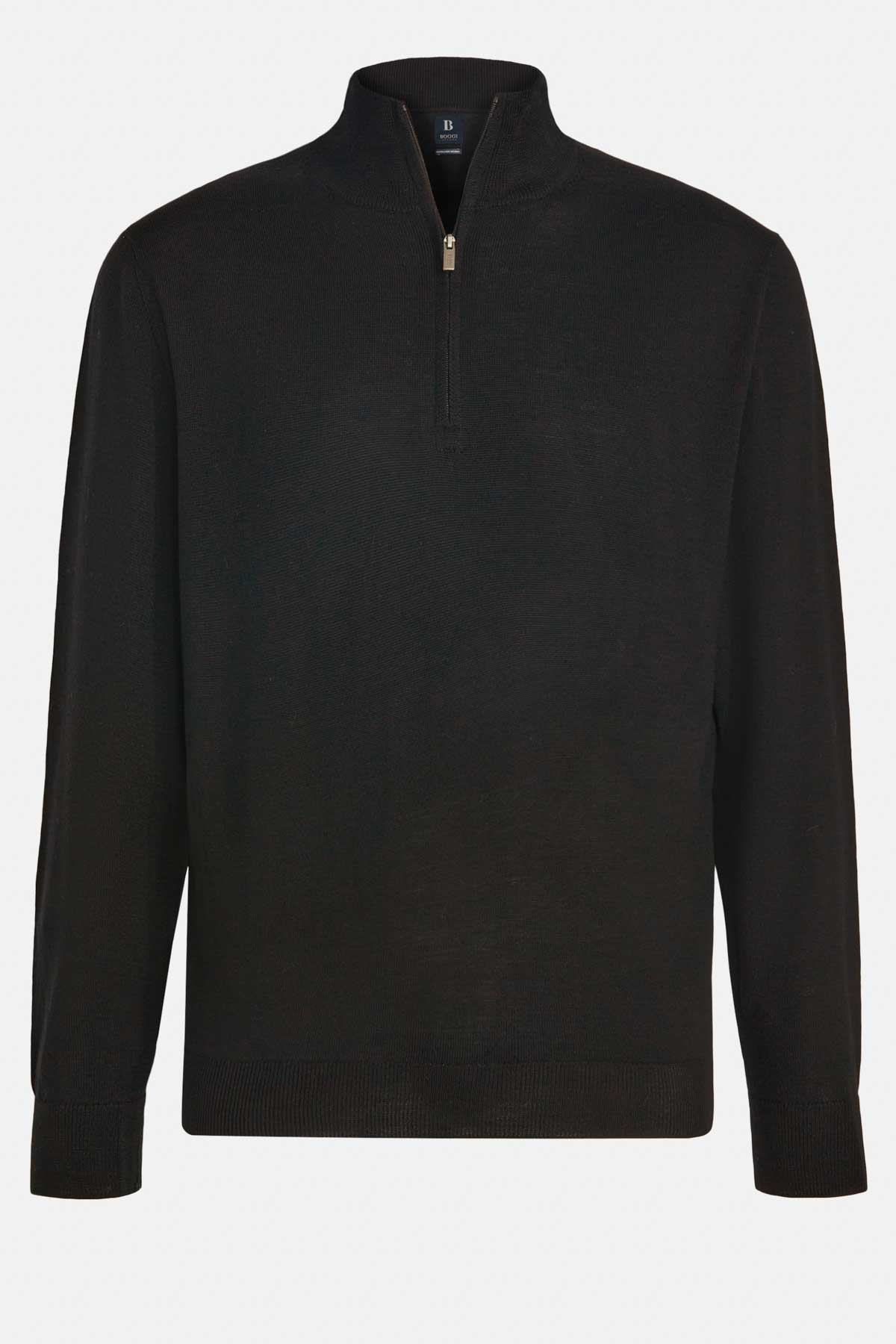 Jersey Negro Con Media Cremallera De Lana Merina image number 3