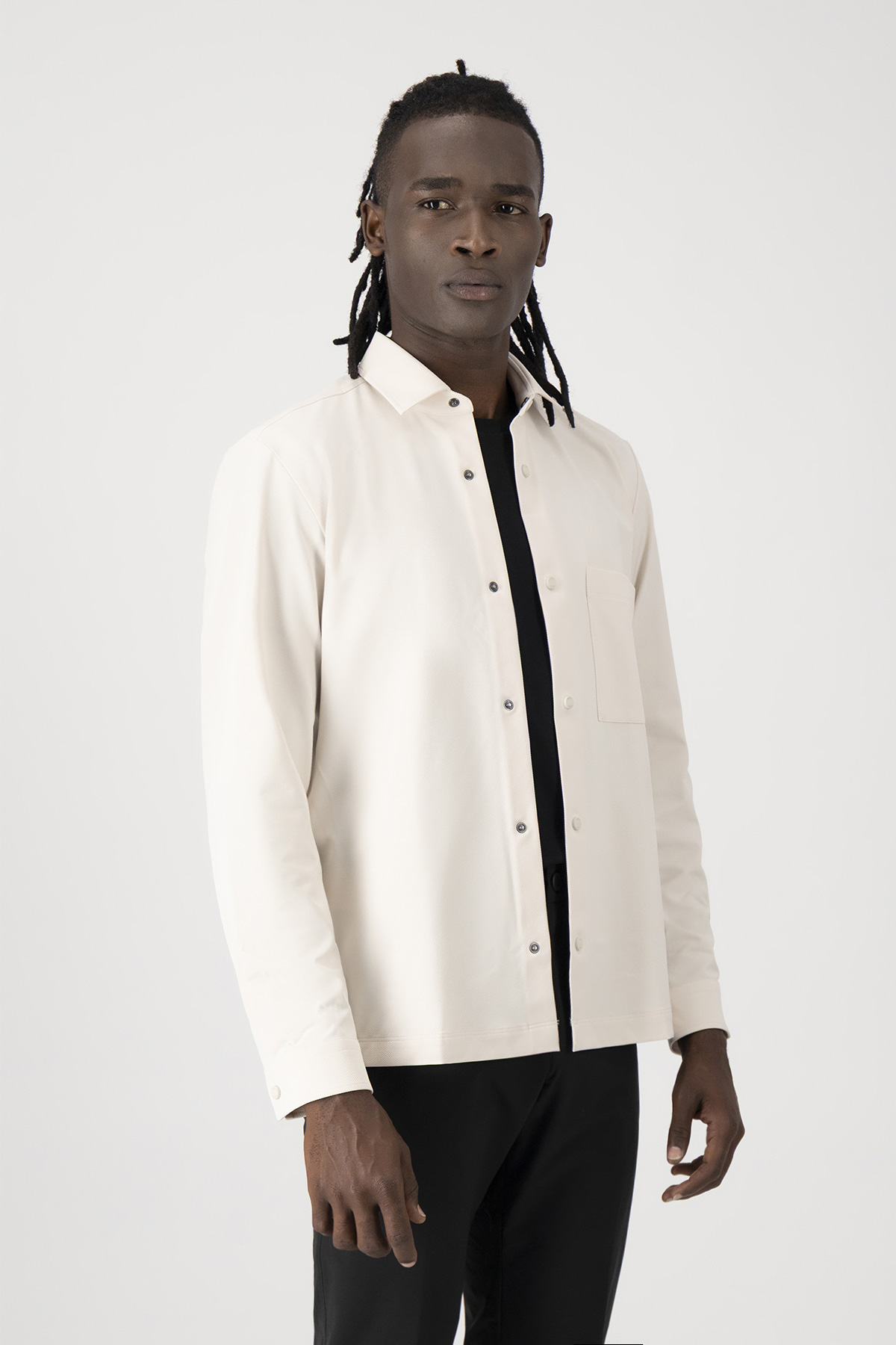 Camisa Relaxed Fit De Sarga Elástica Técnica