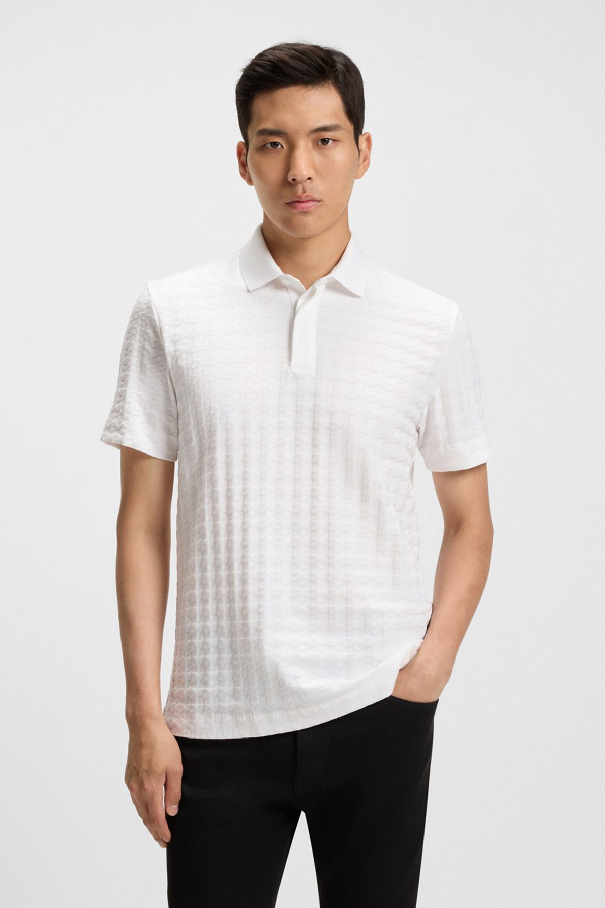 Polo Porsche x BOSS En Algodón Mercerizado Con Jacquard De Pata De Gallo
