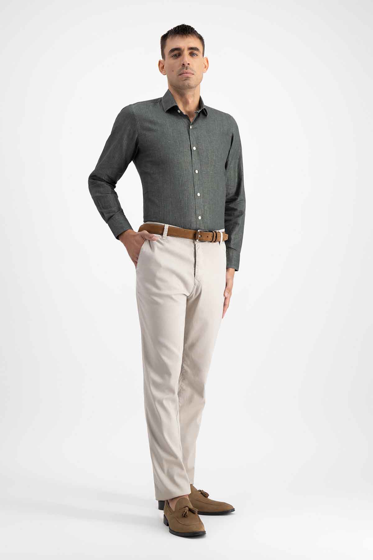 CAMISA PAPER TOUCH OLIVO CALDERONI SLIM FIT image number 3