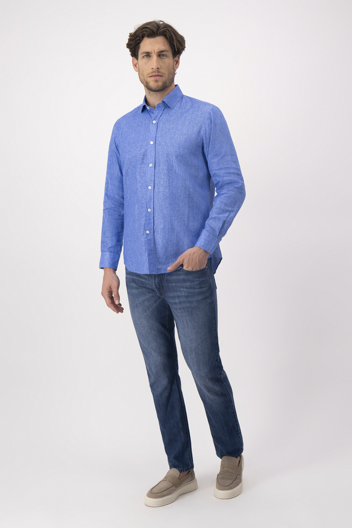 Camisa Casual LINEN Azul Claro Contemporary Fit image number 5