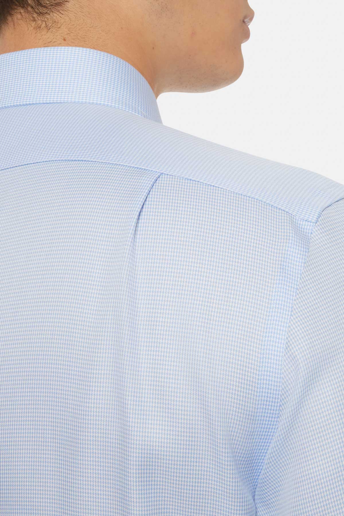 Camisa Celeste De Pata de Gallo De Algodón Regular