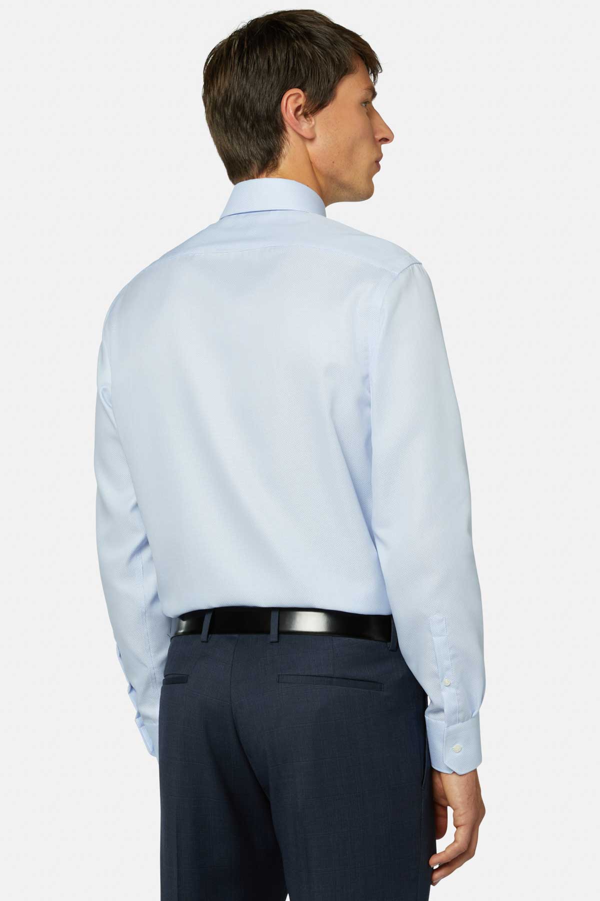 Camisa Celeste De Algodón Dobby Corte Slim image number 1