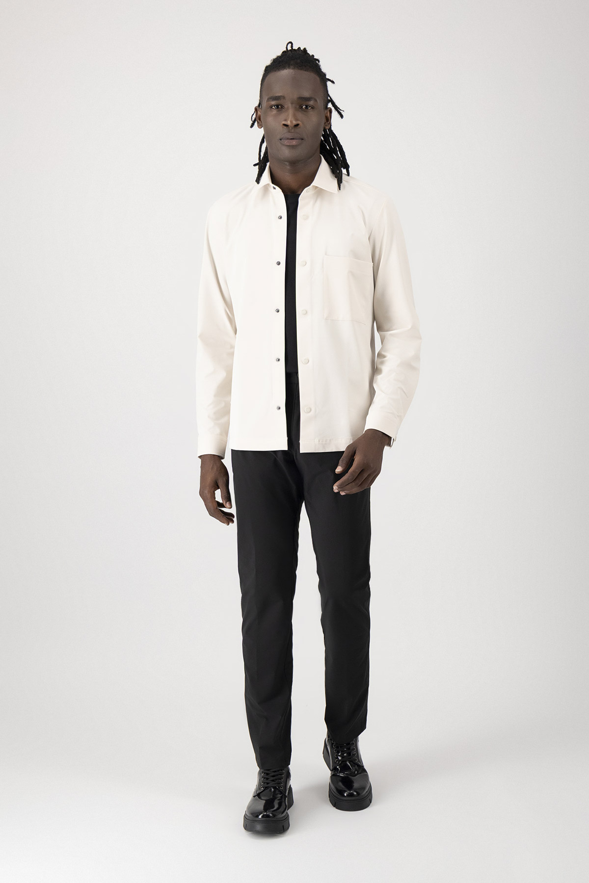 Camisa Relaxed Fit De Sarga Elástica Técnica