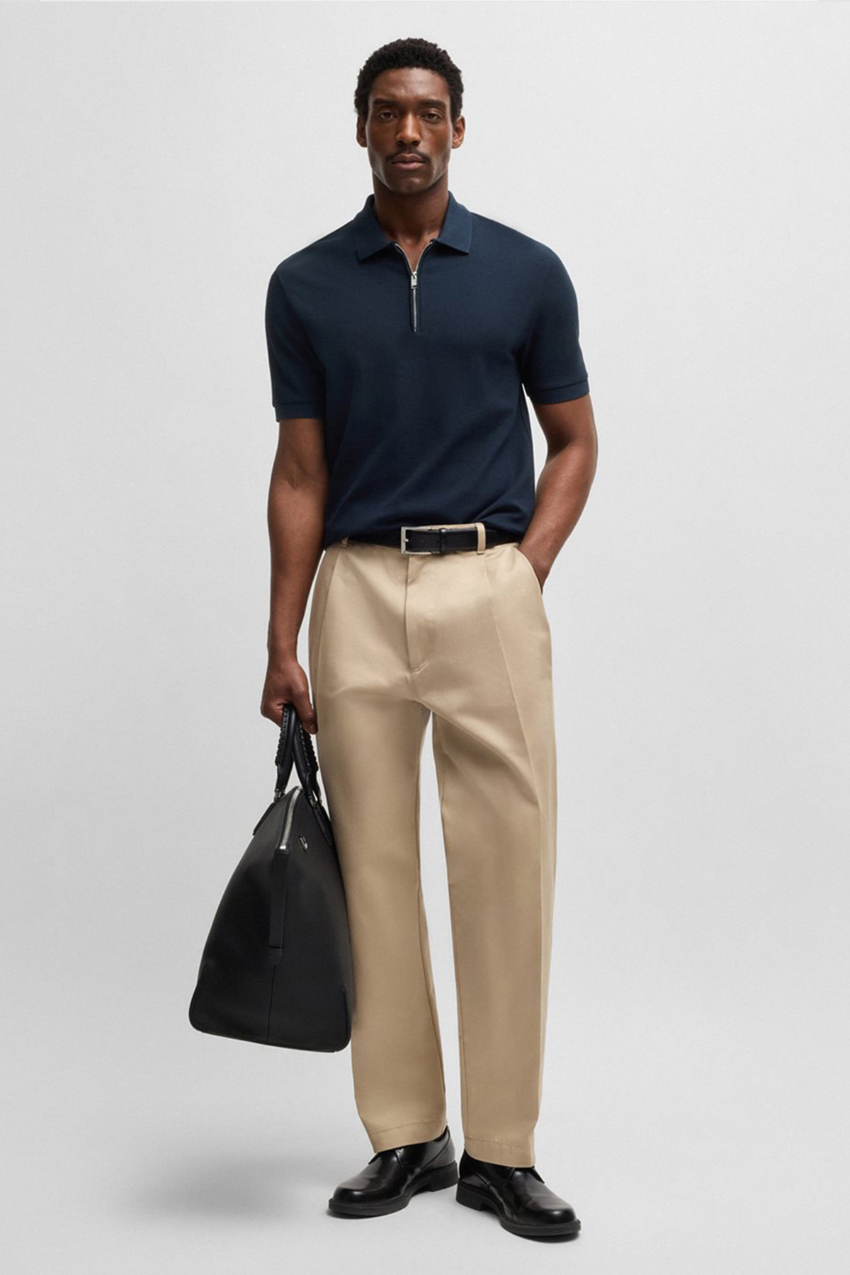 Polo De Punto Con Cuello Con Cremallera Y Estructura De Rejilla