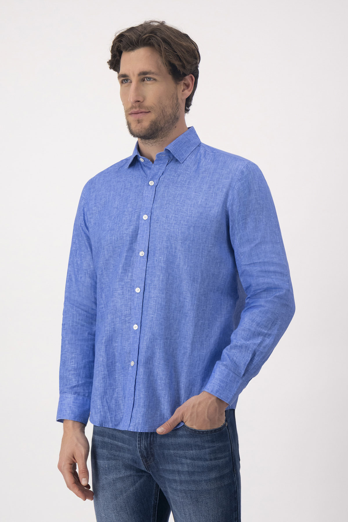 Camisa Casual LINEN Azul Claro Contemporary Fit image number 0