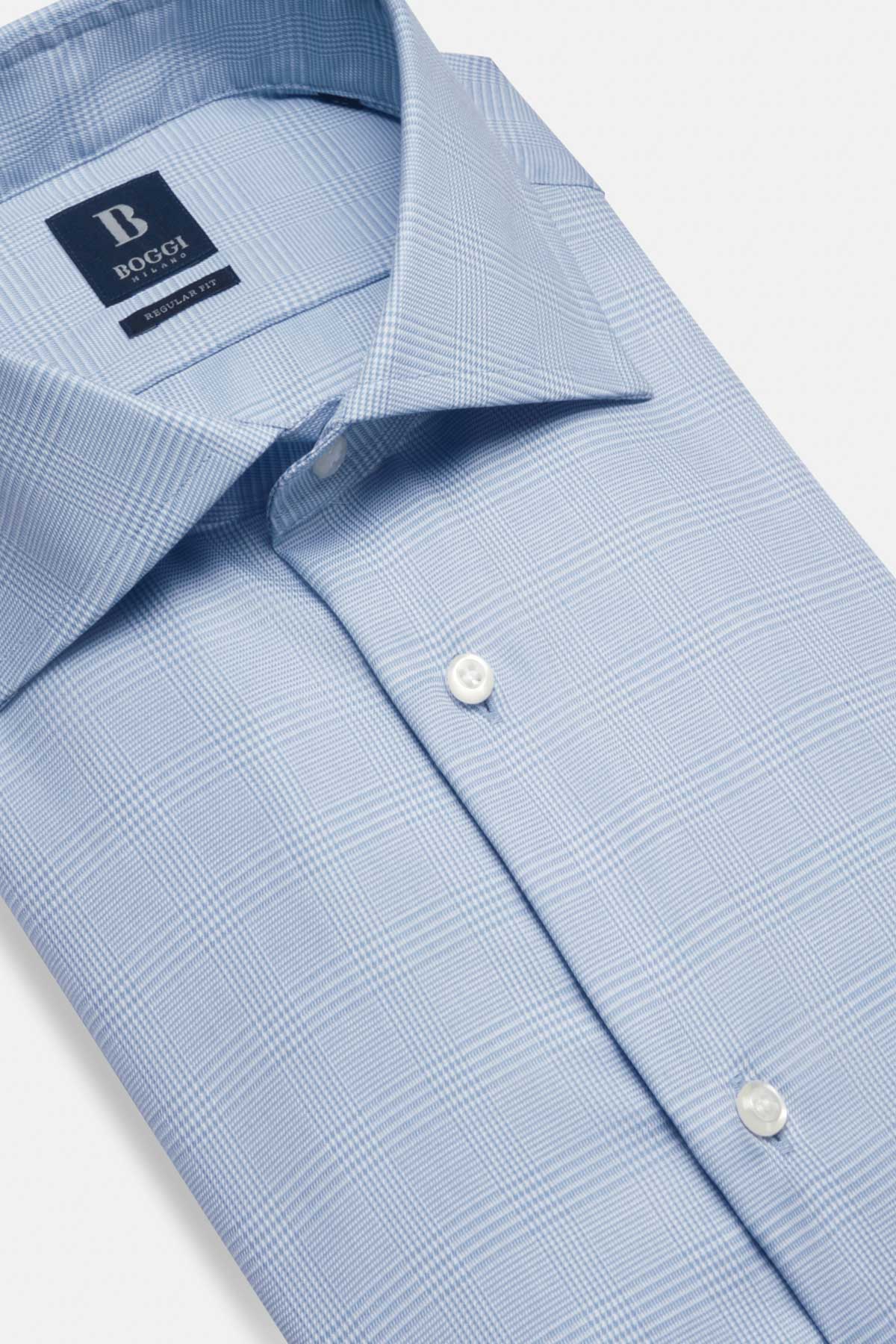 Camisa Celeste De Algodón Príncipe De Gales Corte Regular image number 3