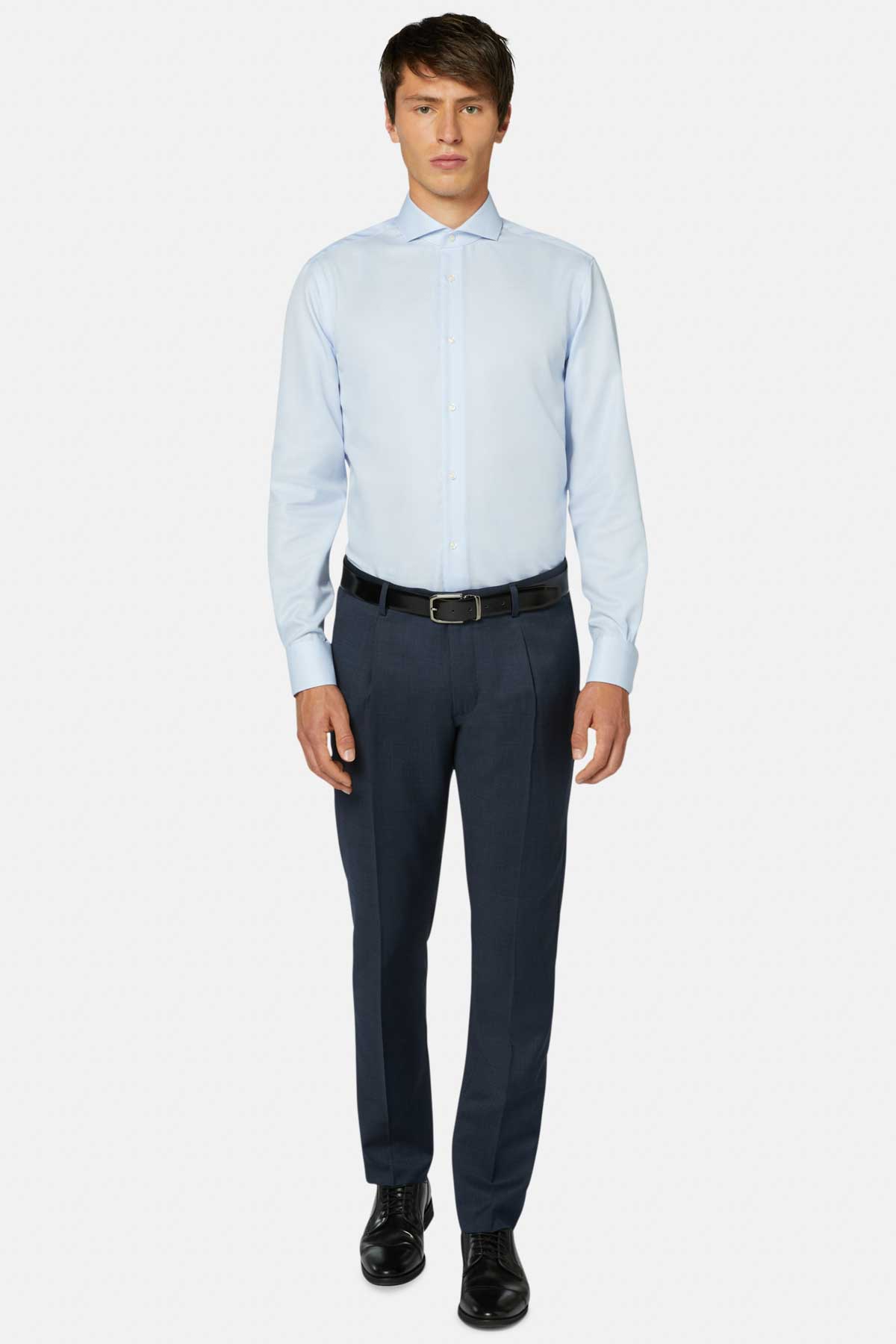 Camisa Celeste De Algodón Dobby Corte Slim image number 5